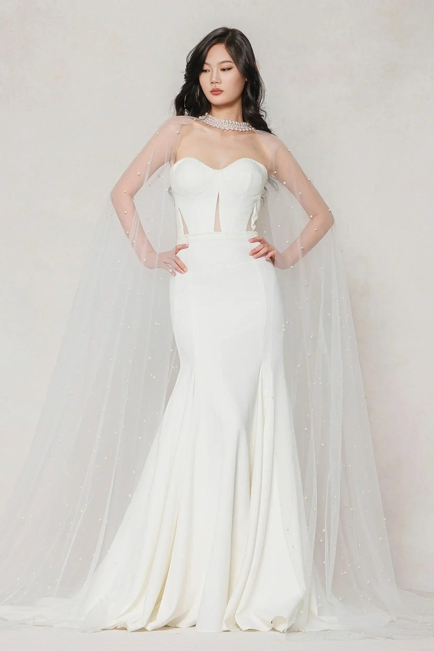Trumpet-Mermaid Sweep-Brush Train Stretch Satin Wedding Dress CW3593 - COCOMELODY